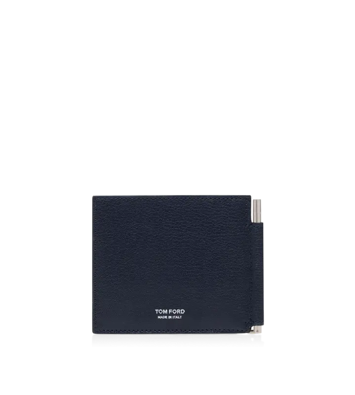 SUPPLE GRAIN LEATHER ELONGATED T LINE MONEY CLIP WALLET NAVY online